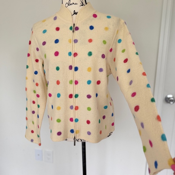 Marisa Christina Polka Dot Cardigan Cream Multicolor 100%Wool Full Zip Gypsy Y2K - Picture 8 of 15